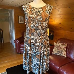 Connected Apparel Brown, Teal, & White Floral Dress